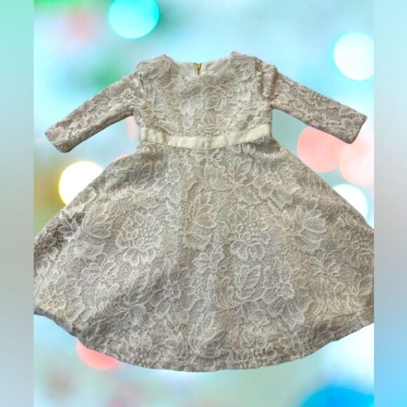 Little Angels Cream A-line Dress with Cuffed Long Sleeves - Picture 1 of 15